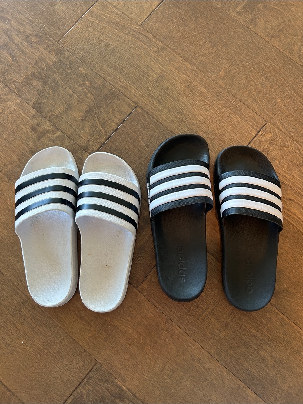 adidas Kids' Slide Sandals in Black & White Stripe